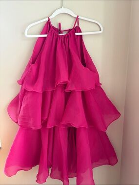 Tiered Halter Ruffle Dress in Bright Pink
